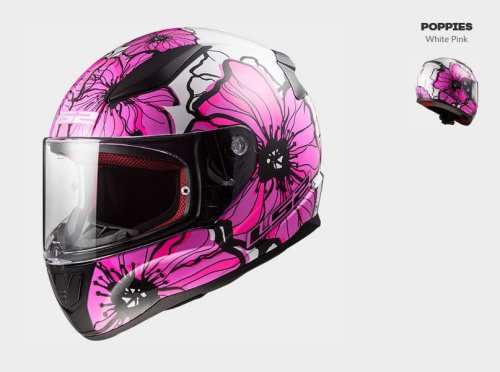 KASK MOTOCYKLOWY KASK LS2 FF353 RAPID POPPIES WHITE PINK Damski