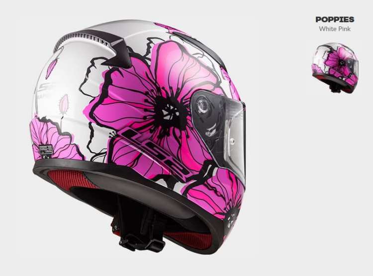 KASK MOTOCYKLOWY KASK LS2 FF353 RAPID POPPIES WHITE PINK Damski