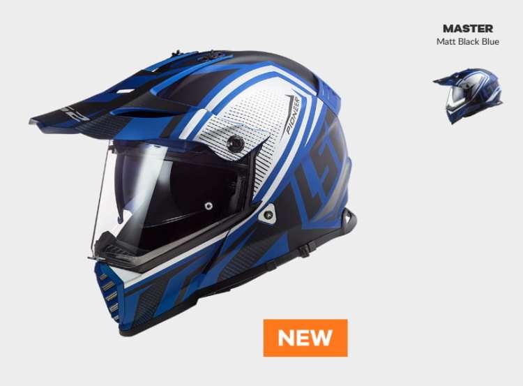 KASK MOTOCYKLOWY ENDURO OFF ROAD LS2 MX436 PIONEER EVO MASTER MATT BLACK BLUE - nowość 2021 roku, Enduro prilby LS2 s plexisklom a ochranným štítom