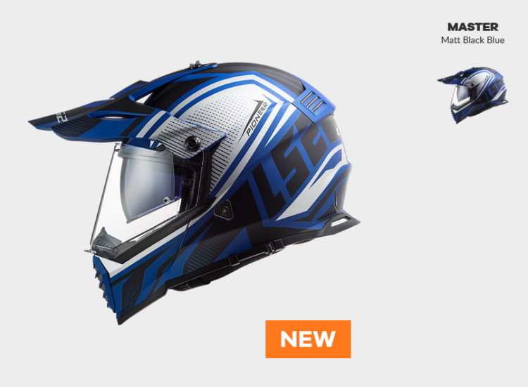 KASK MOTOCYKLOWY ENDURO OFF ROAD LS2 MX436 PIONEER EVO MASTER MATT BLACK BLUE - nowość 2021 roku, Enduro prilby LS2 s plexisklom a ochranným štítom