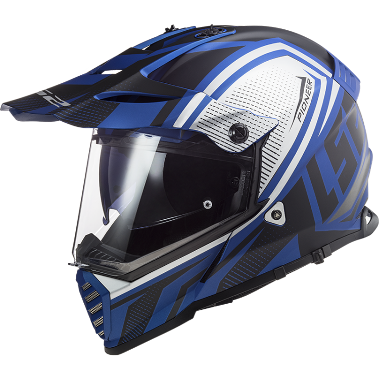 KASK MOTOCYKLOWY ENDURO OFF ROAD LS2 MX436 PIONEER EVO MASTER MATT BLACK BLUE - nowość 2021 roku, Enduro prilby LS2 s plexisklom a ochranným štítom