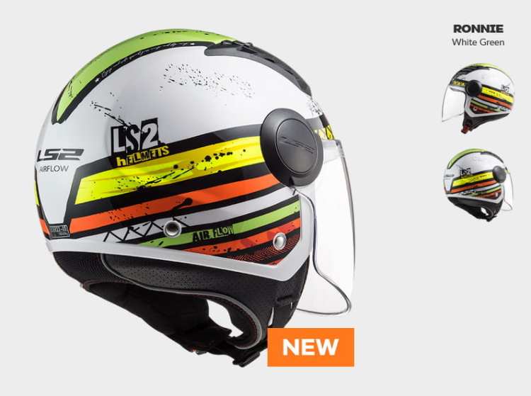 KASK MOTOCYKLOWY LS2 OF562 AIRFLOW RONNIEWHITE GREEN - Nowość 2021 roku ! prilba ls2 f562 airflow