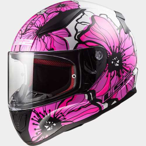 KASK MOTOCYKLOWY KASK LS2 FF353 RAPID POPPIES WHITE PINK Damski