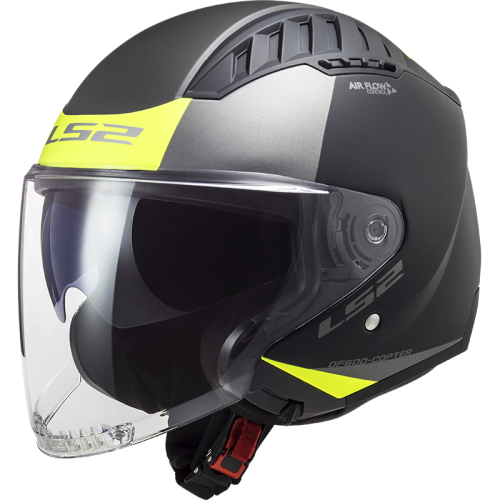 KASK MOTOCYKLOWY KASK KASK LS2 OF600 COPTER URBANE MATT BLACK H-V YELLOW - Nowość 2021 roku, Prilba ls2