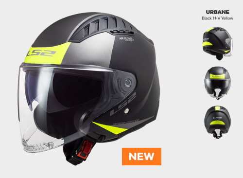 KASK MOTOCYKLOWY KASK KASK LS2 OF600 COPTER URBANE MATT BLACK H-V YELLOW - Nowość 2021 roku, Prilba ls2
