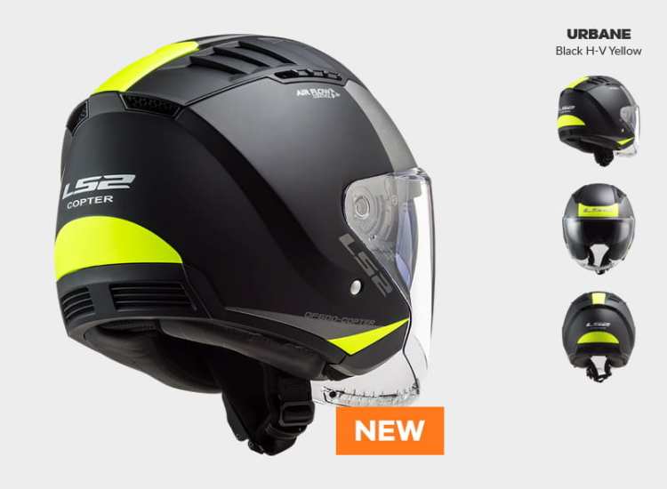 KASK MOTOCYKLOWY KASK KASK LS2 OF600 COPTER URBANE MATT BLACK H-V YELLOW - Nowość 2021 roku, Prilba ls2