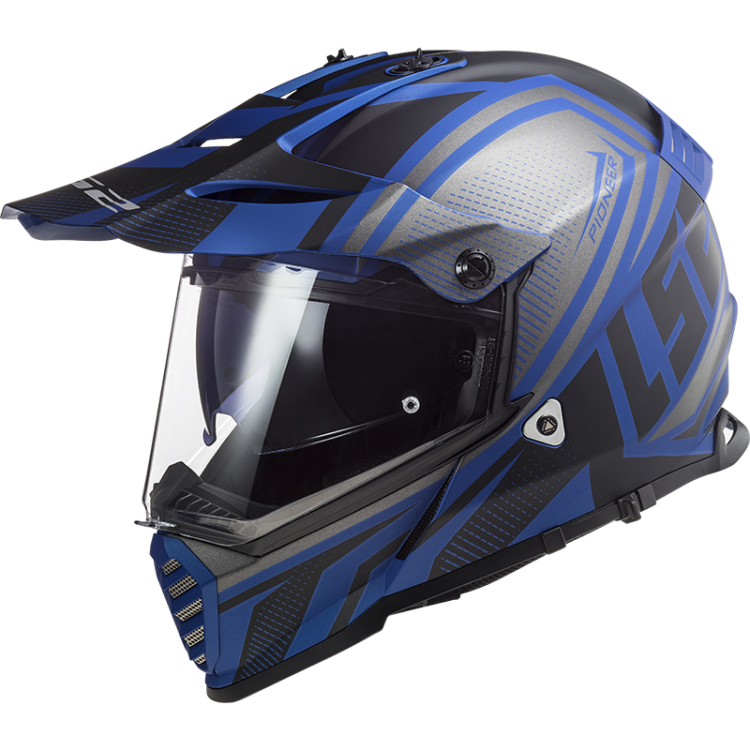 KASK MOTOCYKLOWY ENDURO OFF ROAD LS2 MX436 PIONEER EVO MASTER MATT BLACK BLUE - nowość 2021 roku, Enduro prilby LS2 s plexisklom a ochranným štítom