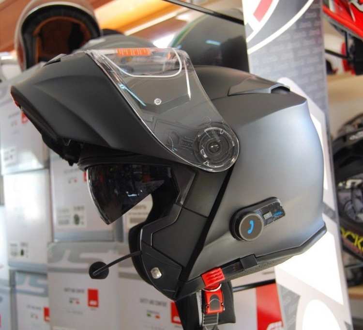 Kask DELTA szczękowy czarny matowy z BlueTooth ORIGINE otwierana szczęka + blenda + wbudowany  intercom BT łączność BT Bluetooth