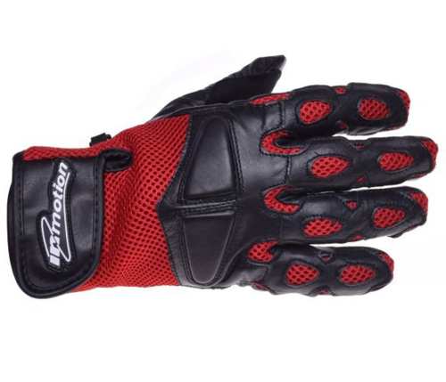  RĘKAWICE MOTOCYKLOWE CZARNO-CZERWONE SKÓRZANE SIATKA na wiosnę na lato na jesień