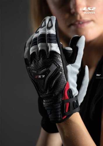 LS2_2020-2021 GLOVES CATALOGUE RĘKAWICE MOTOCYKLOWE DAMSKIE RĘKAWICE LS2 ALL TERRAIN LADY BLACK GREY RED