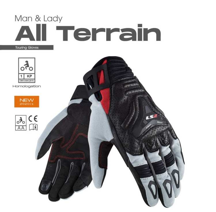 LS2_2020-2021 GLOVES CATALOGUE  RĘKAWICE MOTOCYKLOWE DAMSKIE RĘKAWICE LS2 ALL TERRAIN LADY BLACK GREY RED