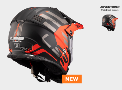 KASK MOTOCYKLOWY ENDURO OFF ROAD LS2 MX436 PIONEER EVO ADVENTURER MATT BLACK ORANGE - nowość 2022 roku