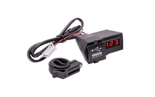 ŁADOWARKA USB Z WOLTOMIERZEM DO MOTOCYKLA NA KIEROWNICE