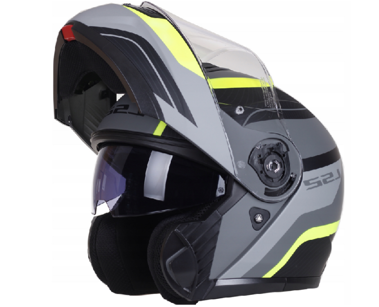aaa KASK MOTOCYKLOWY LS2 SZCZĘKOWY FF908 STROBE II SOLID MONZA MATT BLLACK. H-V YELLOW - fluo