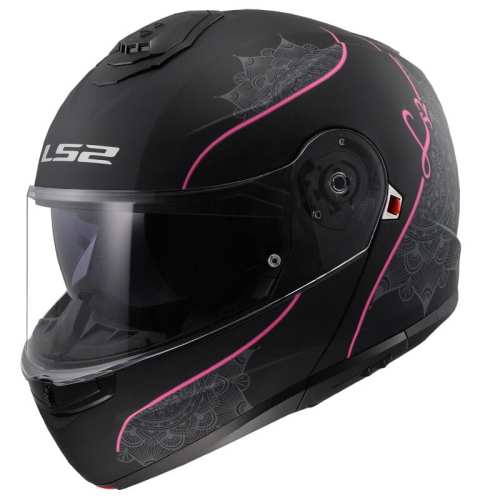 KASK MOTOCYKLOWY LS2 SZCZĘKOWY FF908 STROBE II SOLID LUX MATT BLACK PINK - kask damski