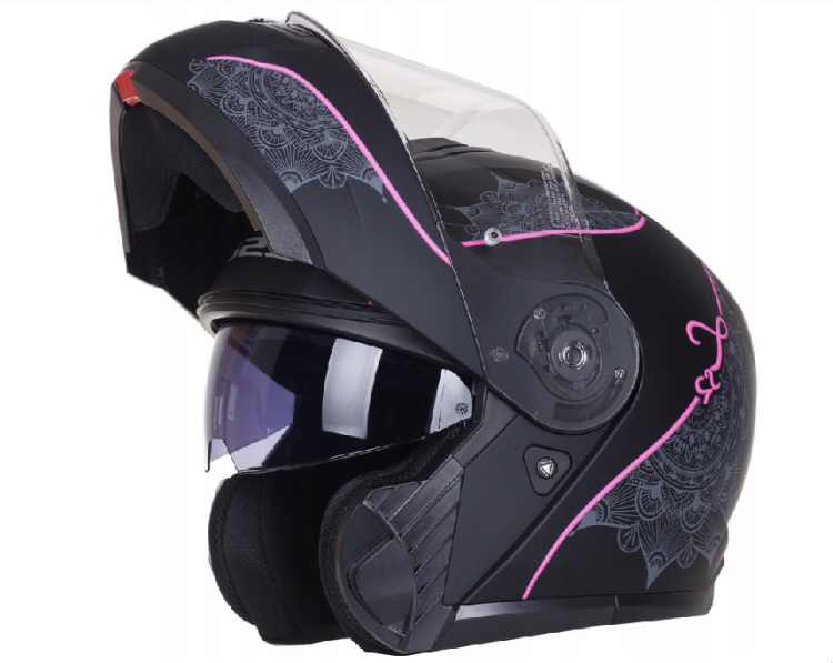 aaa KASK MOTOCYKLOWY LS2 SZCZĘKOWY FF908 STROBE II SOLID LUX MATT BLACK PINK - kask damski