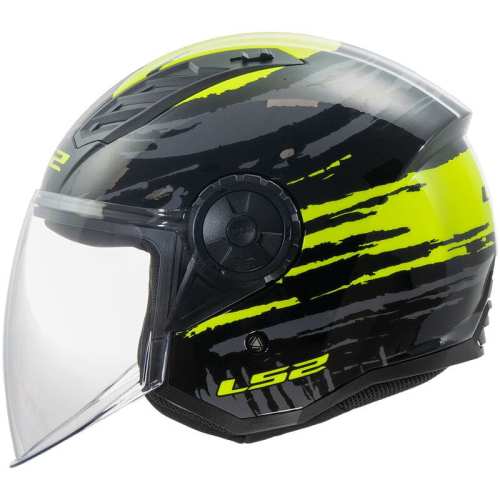 KASK Otwarty Jet LS2 OF616 AIRFLOW II BRUSH BLACK H-V YEELOW -06 HOMOLOGATION: ECE 22.06