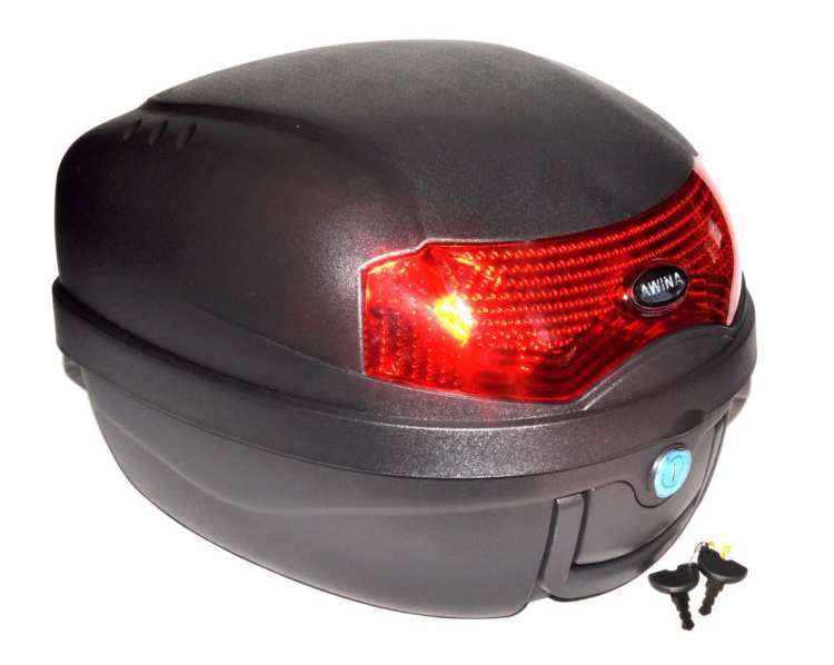 KUFER AWINA 42x40x30 NA MOTOCYKL SKUTER QUAD NA 1 KASK, Plastový kufor Awina 28L v balení s upínacou platňou, farba: čierna matná.