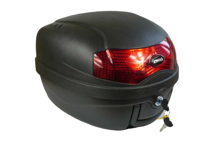 KUFER AWINA 42x40x30 NA MOTOCYKL SKUTER QUAD NA 1 KASK, Plastový kufor Awina 28L v balení s upínacou platňou, farba: čierna matná.