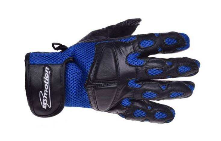  RĘKAWICE MOTOCYKLOWE CZARNO-NIEBIESKIE SKÓRZANE SIATKA na lato na jesień na wiosnę